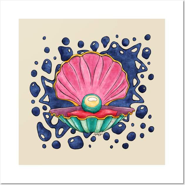 Cartoonish clam with pearl, bright seashell Wall Art by miraimanda